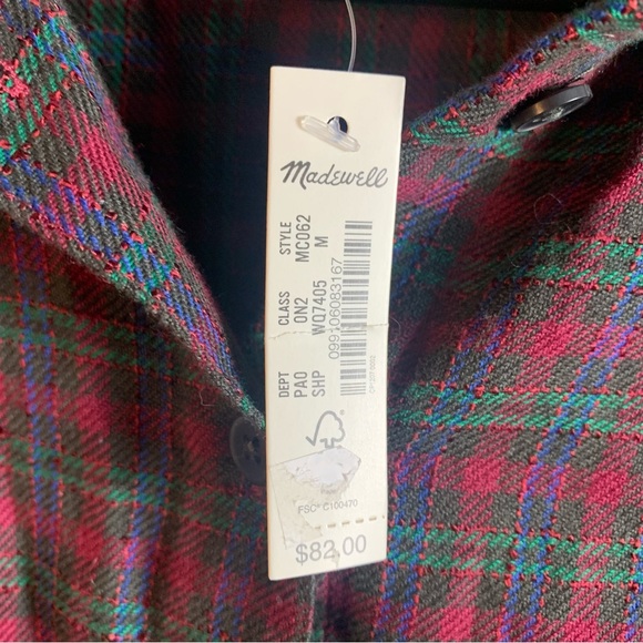 Madewell women shirt Medium Red Green Plaid Westlake Long sleeve button down - Picture 5 of 12